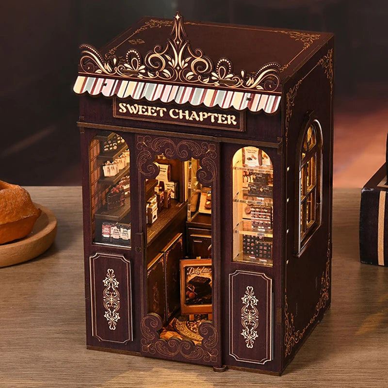 DIY Book Nook Wooden Miniature Model Kits Sweet Chapter Dessert Shop B