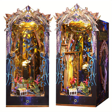 Marycele Book Nook Kit for Adults Teens, 3D Puzzles for Adults Bookshelf Decor, Wooden Booknook with Sensor Light, DIY Kits for Adults Crafts, Christmas Birthday Gifts for Him Halloween Christmas Gift