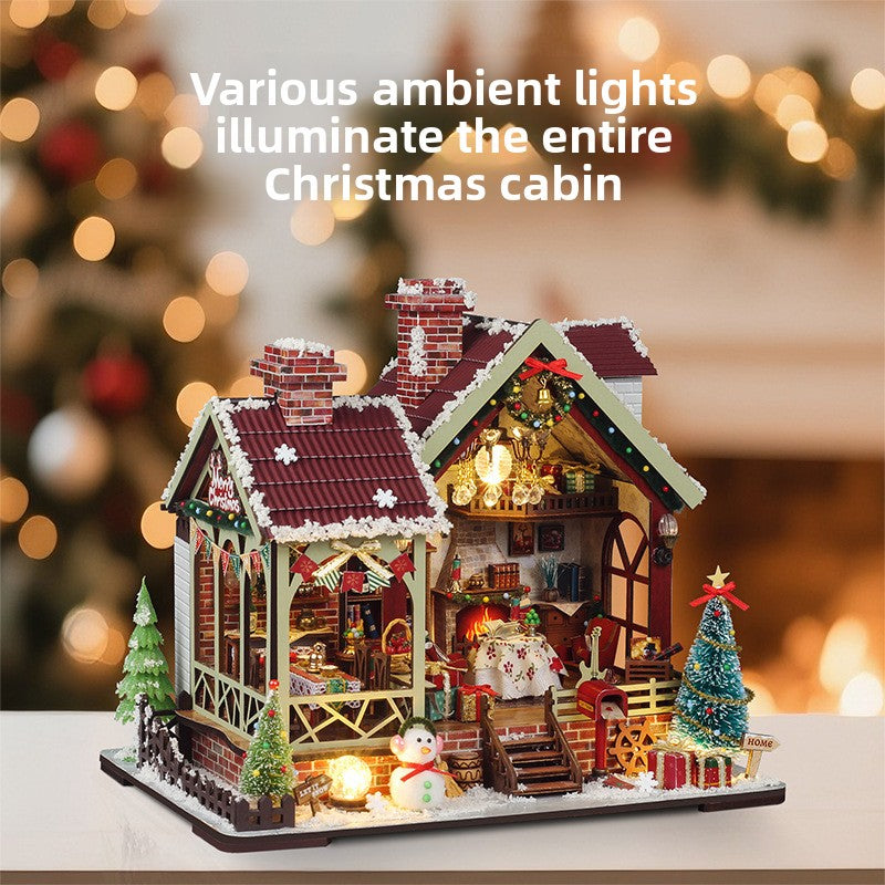 Festive Night Cabin Christmas book nook - Christmas miniature house with music, photo 3