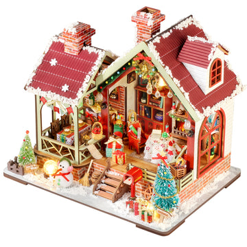 DIY 3D Book Nook House Standing Model Kit - Christmas Themed with Gingerbread House Design, Interlocking Book Pages, Miniature Furniture & Figurines, Charming Desktop Decoration for Shelf Display, Birthday & Holiday Gift (No