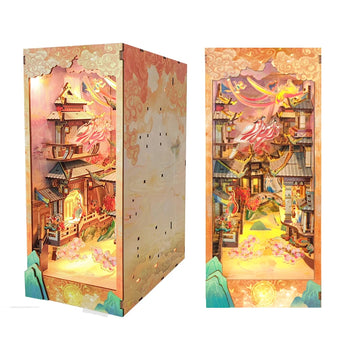 DIY Wooden Book Nook Chinese Mythical Story Bookend with Light 3D Puzzle Bookshelf Assembly Bookend for Adults Birthday Gifts