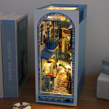 Bookshelf Set Mini Doll House DIY Book Nook Kit 3D Puzzle Assembly Building Model Insert Decor With LED Lights Wooden Craft Gift