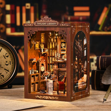 DIY Book Nook Kit Miniature Wooden Dollhouse with Light Bookshelf Insert Decoration Model for Bookshop Memories Christmas Gifts