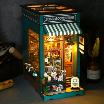 DIY Wooden Bookshelf Miniature Doll House Book Nook Kit 3D Puzzles Assembly Building Model Dollhouse Toys For Kids Birthday Gift