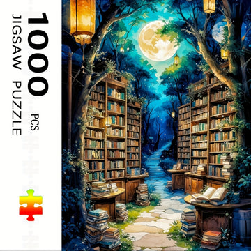 1000pcs Book Nook Puzzle - Magical Library Challenge with Bookshelves, Lanterns & Moonlit Sky - Large Jigsaw for Adults, Families, Book Lovers - Educational Brain Teaser Game & Home Decor - Perfect Gift for Readers & Puzzle E