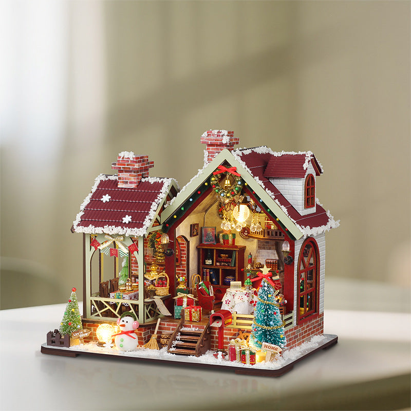 Festive Night Cabin Christmas book nook - Christmas miniature house with music, photo 4