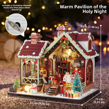 Festive Night Cabin Christmas book nook - Christmas miniature house with music