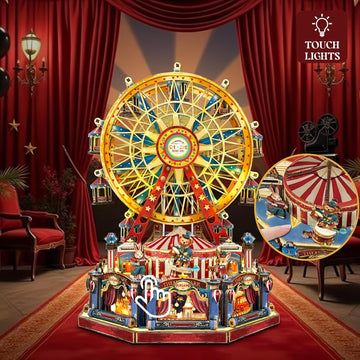 DIY Ferris Wheel Book Nook Kit - 3D Wooden Puzzle Model Build Set with Recycled Wood, Miniature House Dollhouse with Spinning Ferris Wheel & Carnival Miniature Scene, Bookend Bookshelf Decor, Challenging 3D Puzzle for Adults