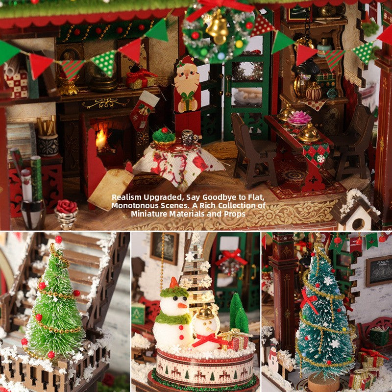 Winter Christmas cottage wooden kit - DIY wooden Christmas log cabin ornament, photo 4